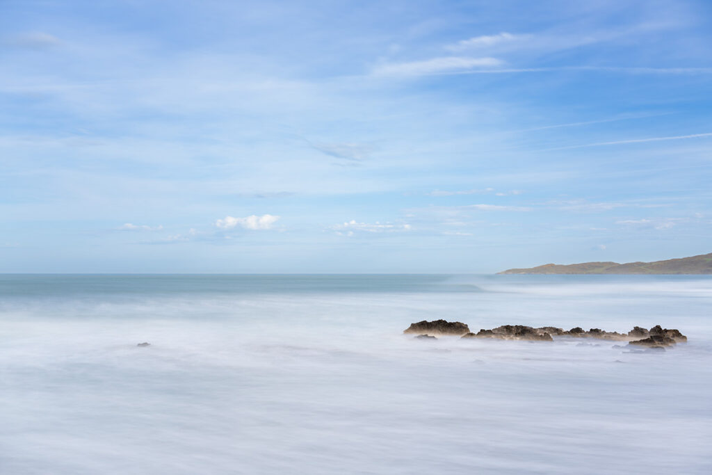 Long exposure image of the Atlantic coast at Putsborough, North Devon, UK